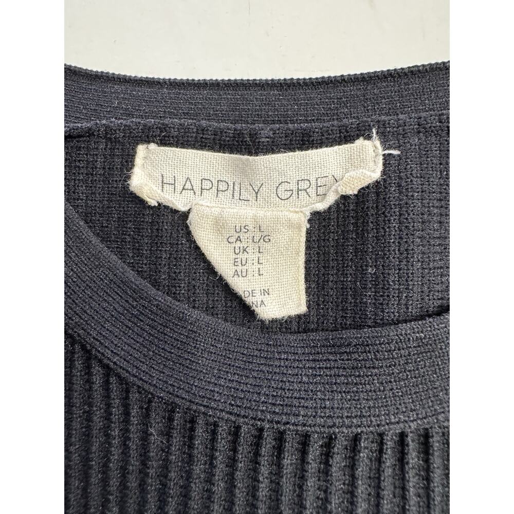 Happily Grey Womens Sz L Black Tank Top Sleeveless Cropped Ribbed Knit Stretch - Picture 2 of 5